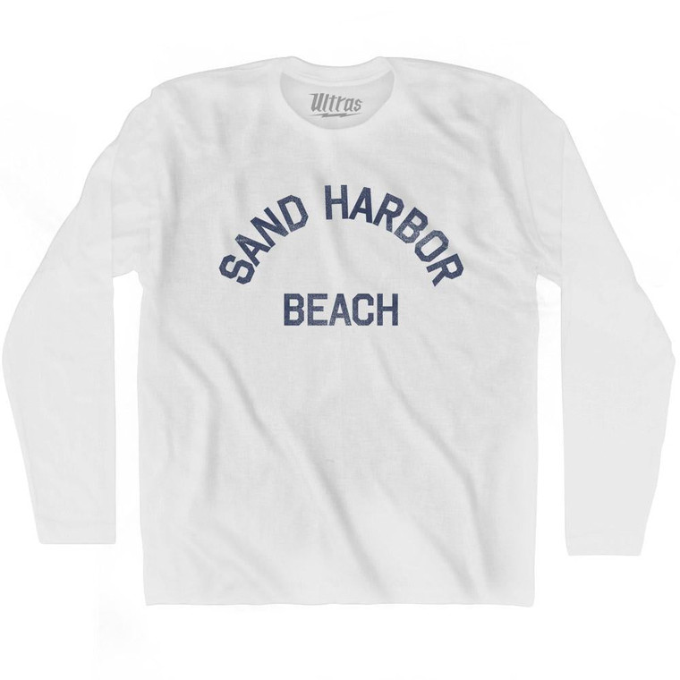 Nevada Sand Harbor Beach Adult Cotton Long Sleeve Vintage T-shirt - White