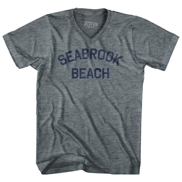 New Hampshire Seabrook Beach Adult Tri-Blend V-neck Womens Junior Cut Vintage T-shirt - Athletic Grey