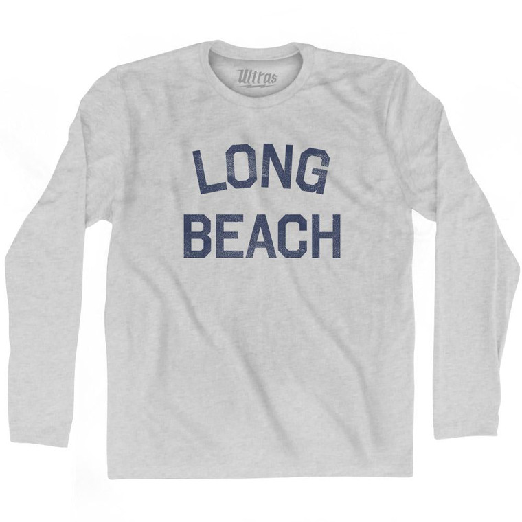 Mississippi Long Beach Adult Cotton Long Sleeve Vintage T-shirt - Grey Heather