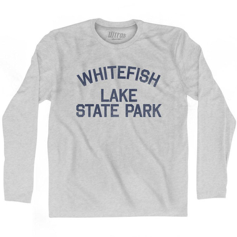 Montana Whitefish Lake State Park Adult Cotton Long Sleeve Vintage T-shirt - Grey Heather