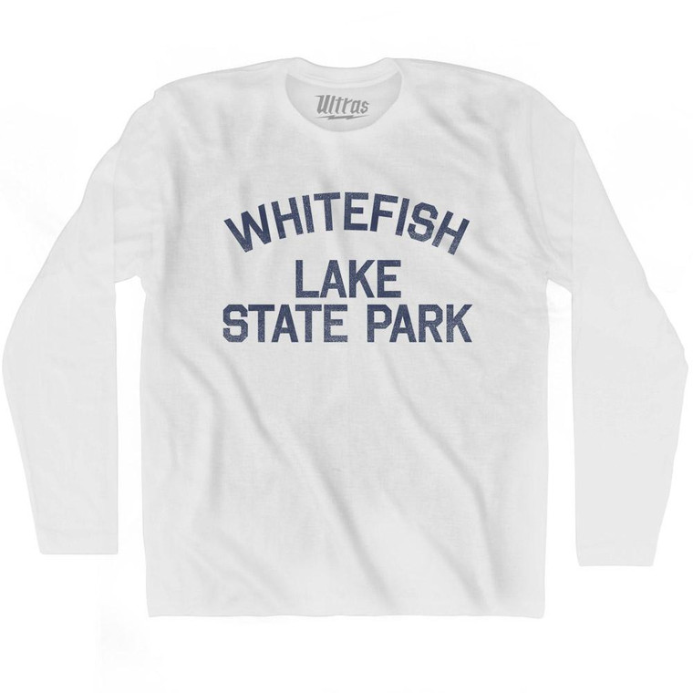 Montana Whitefish Lake State Park Adult Cotton Long Sleeve Vintage T-shirt - White