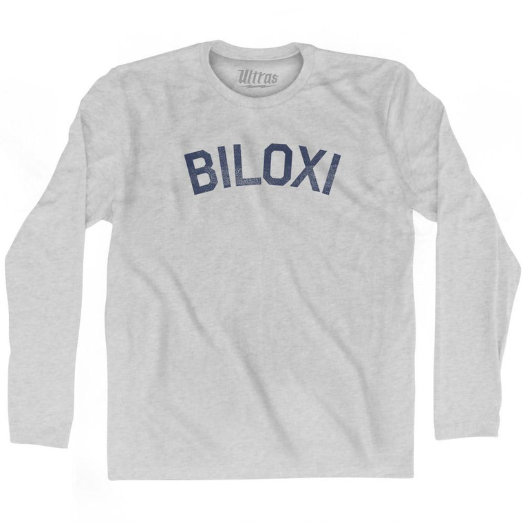 Mississippi Biloxi Adult Cotton Long Sleeve Vintage T-shirt - Grey Heather