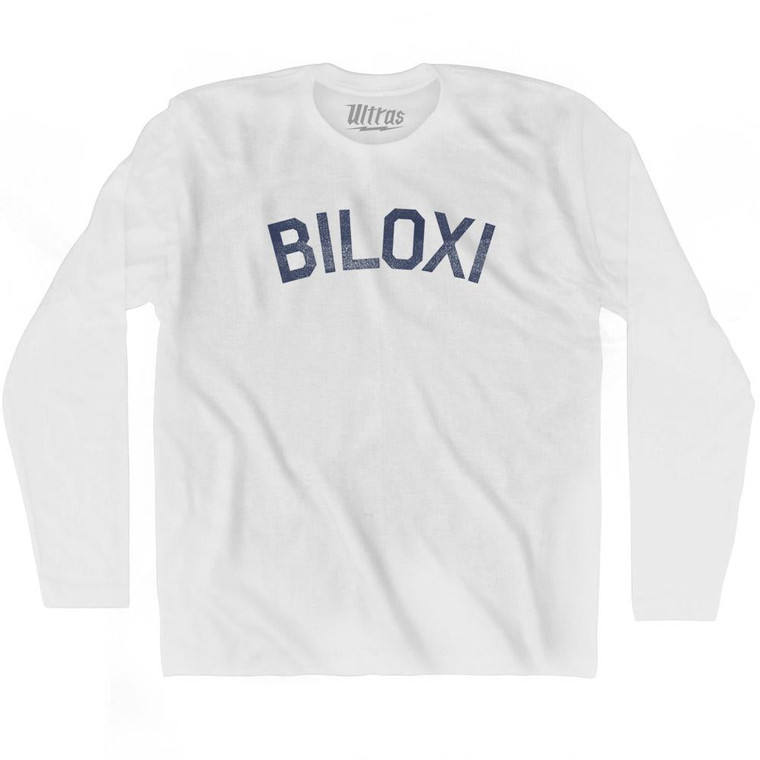 Mississippi Biloxi Adult Cotton Long Sleeve Vintage T-shirt - White