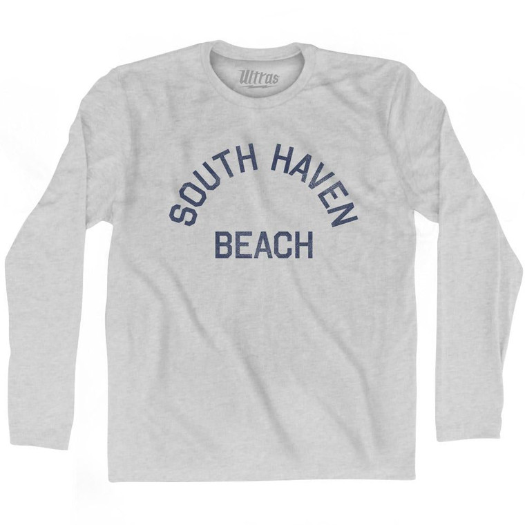 Michigan South Haven Beach Adult Cotton Long Sleeve Vintage T-shirt - Grey Heather