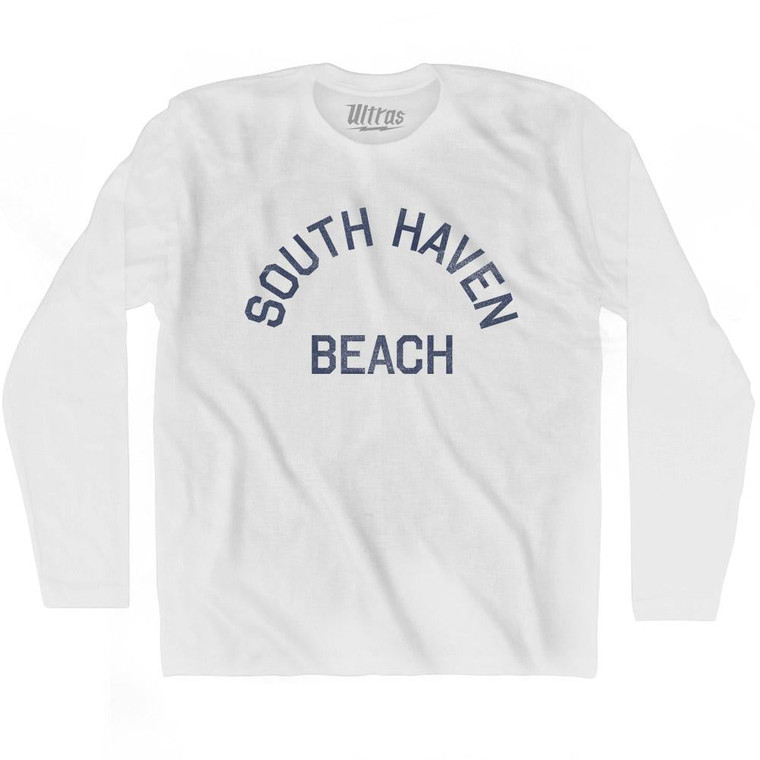 Michigan South Haven Beach Adult Cotton Long Sleeve Vintage T-shirt-White