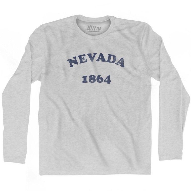 Nevada State 1864 Adult Cotton Long Sleeve Vintage T-shirt-Grey Heather