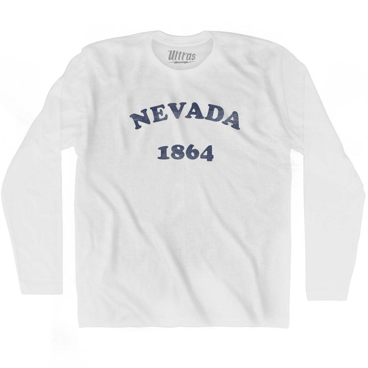 Nevada State 1864 Adult Cotton Long Sleeve Vintage T-shirt - White