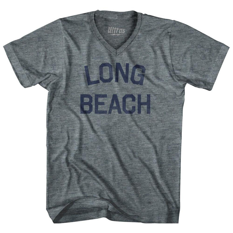 Mississippi Long Beach Adult Tri-Blend V-neck Womens Junior Cut Vintage T-shirt - Athletic Grey