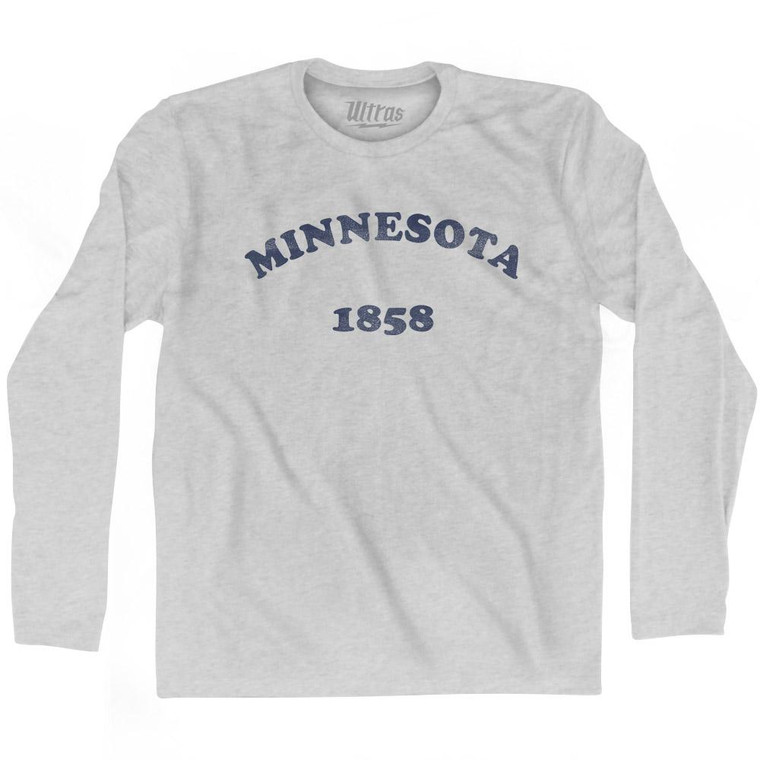 Minnesota State 1858 Adult Cotton Long Sleeve Vintage T-shirt - Grey Heather