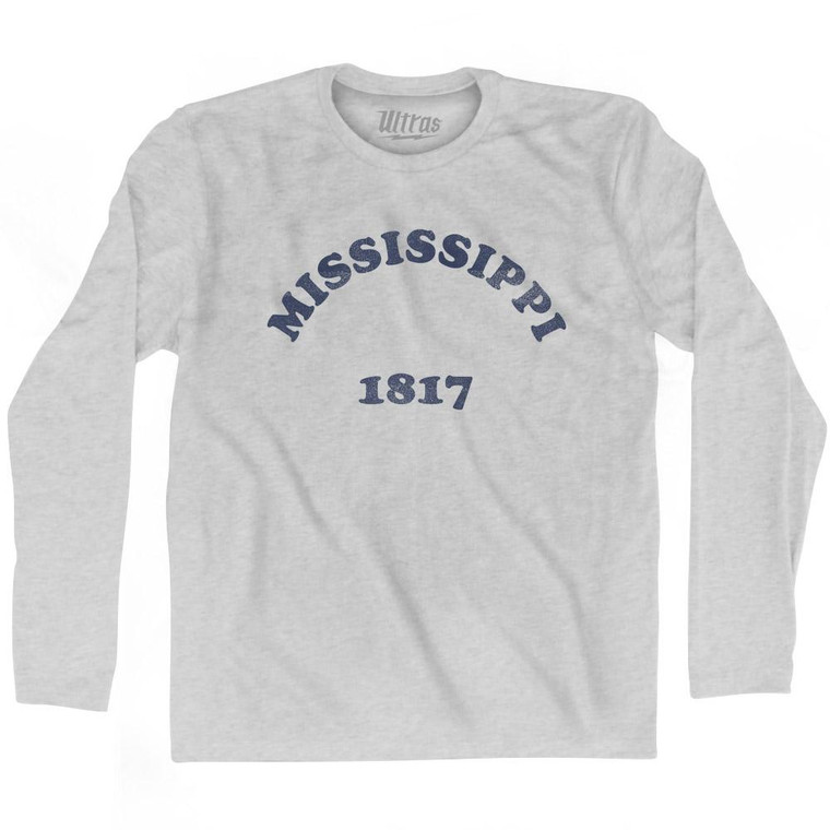 Mississippi State 1817 Adult Cotton Long Sleeve Vintage T-shirt - Grey Heather