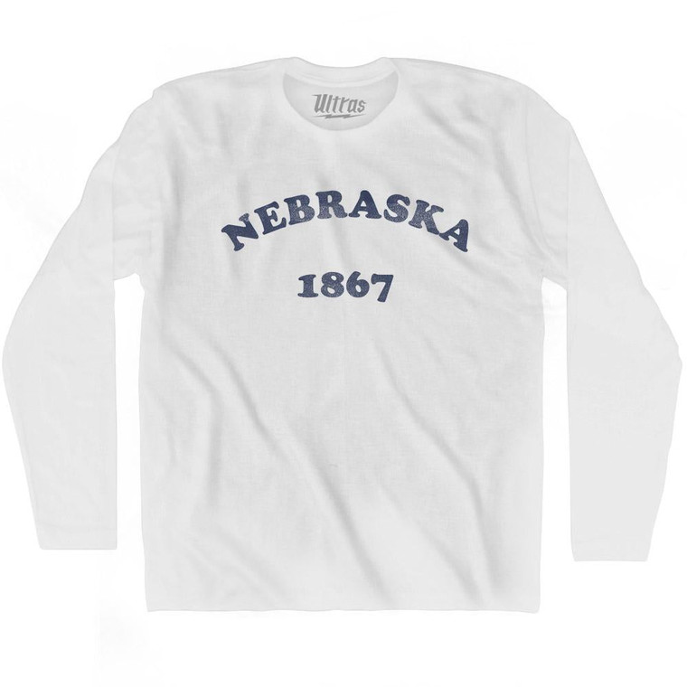 Nebraska State 1867 Adult Cotton Long Sleeve Vintage T-shirt - White