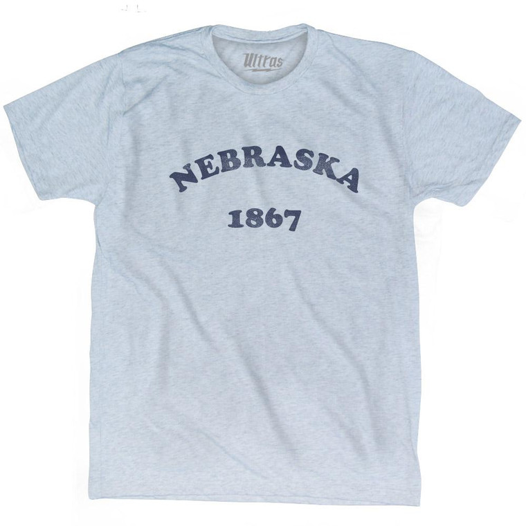 Nebraska State 1867 Adult Tri-Blend Vintage T-shirt - Athletic White