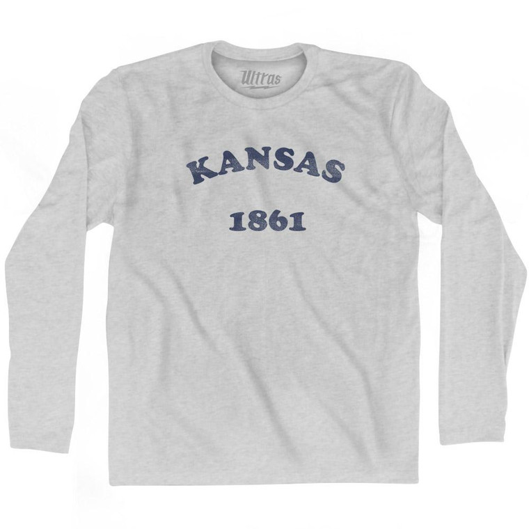Kansas State 1861 Adult Cotton Long Sleeve Vintage T-shirt - Grey Heather