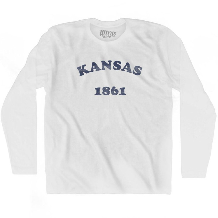 Kansas State 1861 Adult Cotton Long Sleeve Vintage T-shirt - White