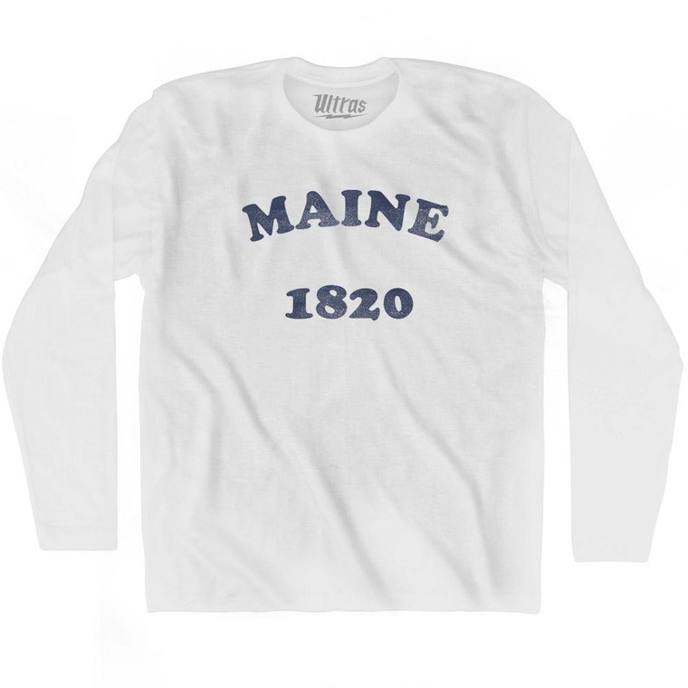 Maine State 1820 Adult Cotton Long Sleeve Vintage T-shirt - White