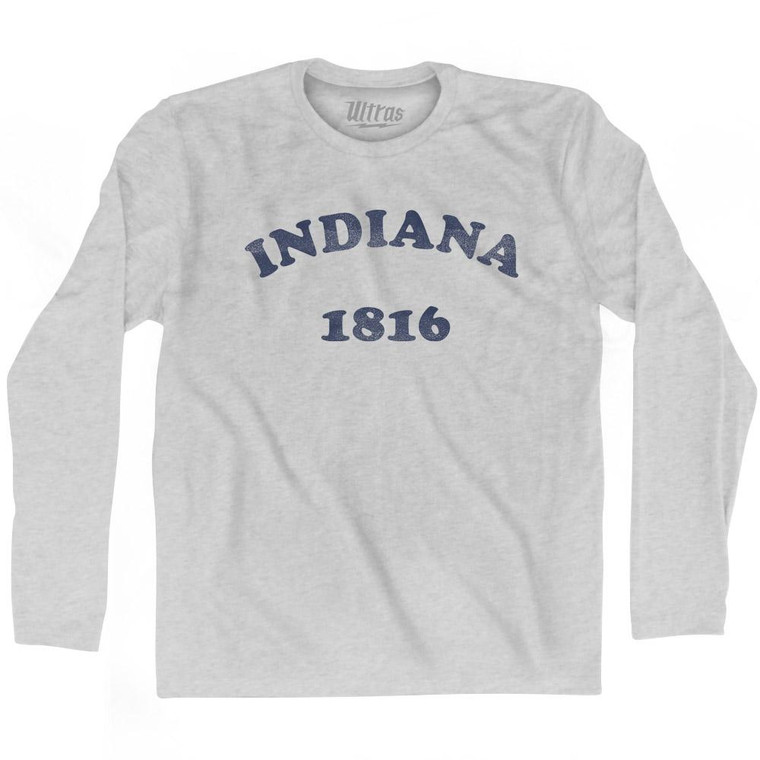 Indiana State 1816 Adult Cotton Long Sleeve Vintage T-shirt-Grey Heather