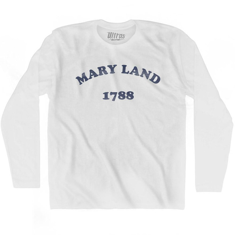 Maryland State 1788 Adult Cotton Long Sleeve Vintage T-shirt-White