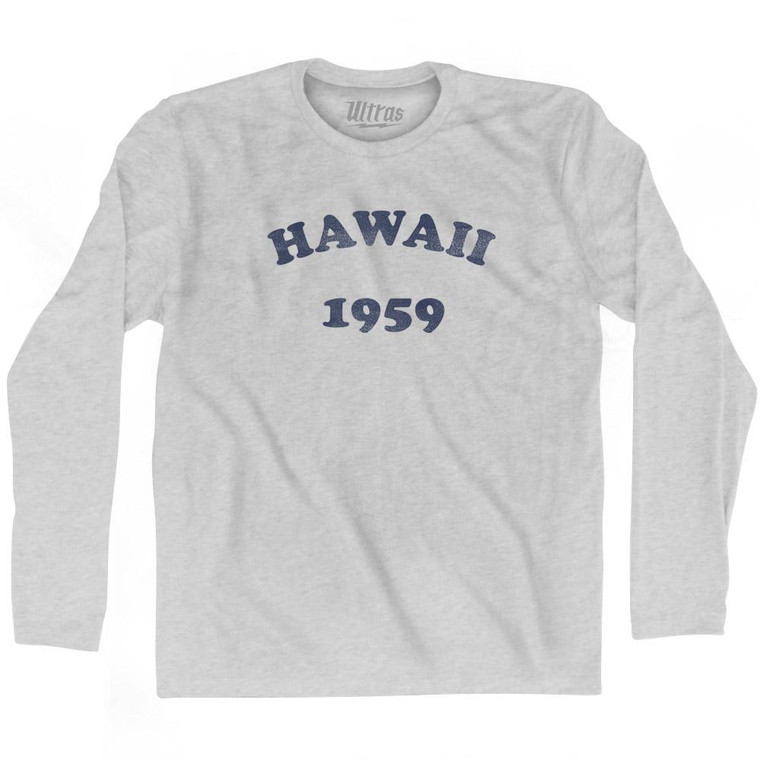 Hawaii State 1959 Adult Cotton Long Sleeve Vintage T-shirt-Grey Heather