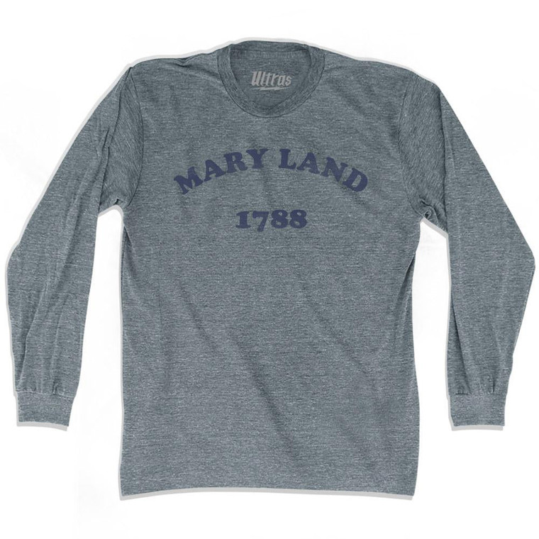 Maryland State 1788 Adult Tri-Blend Long Sleeve Vintage T-shirt-Athletic Grey