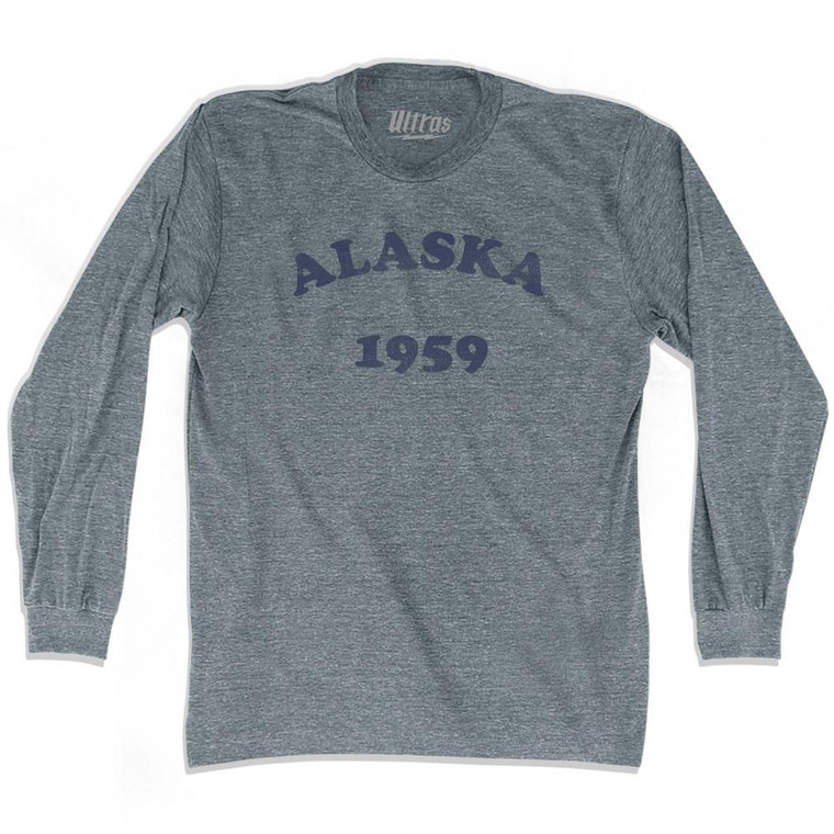 Alaska State 1959 Adult Tri-Blend Long Sleeve Text T-shirt - Athletic Grey