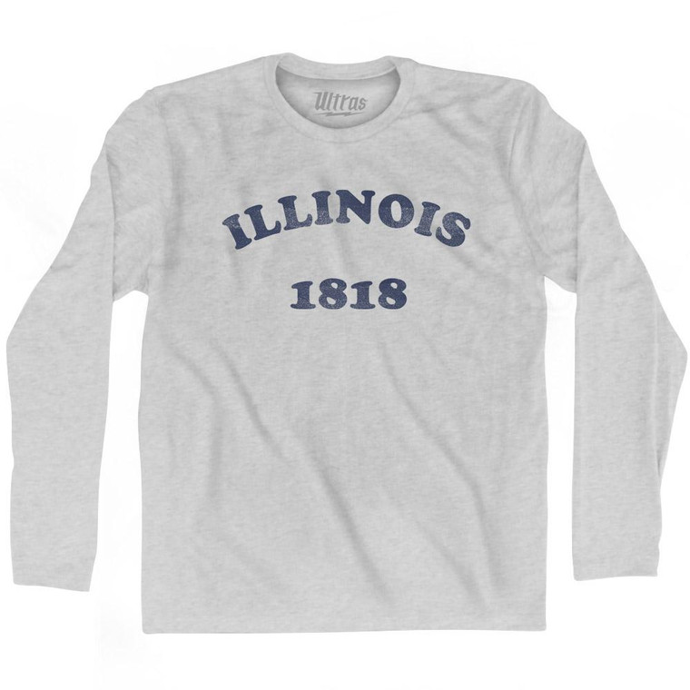 Illinois State 1818 Adult Cotton Long Sleeve Vintage T-shirt - Grey Heather
