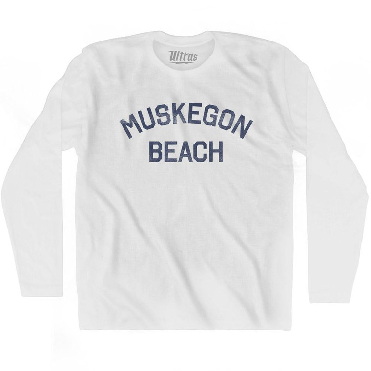 Michigan Muskegon Beach Adult Cotton Long Sleeve Vintage T-shirt - White