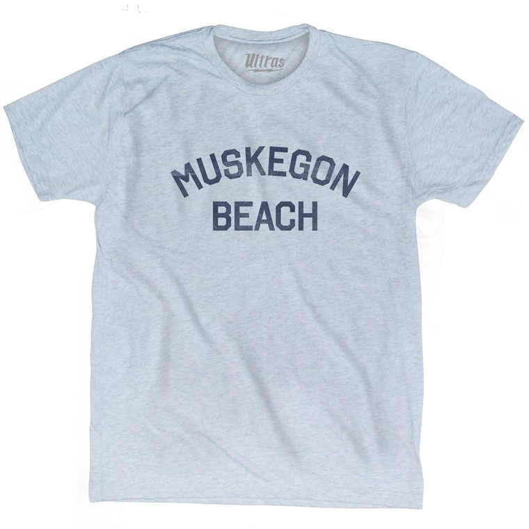 Michigan Muskegon Beach Adult Tri-Blend Vintage T-shirt - Athletic White