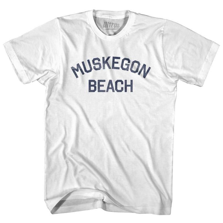 Michigan Muskegon Beach Womens Cotton Junior Cut Vintage T-shirt - White