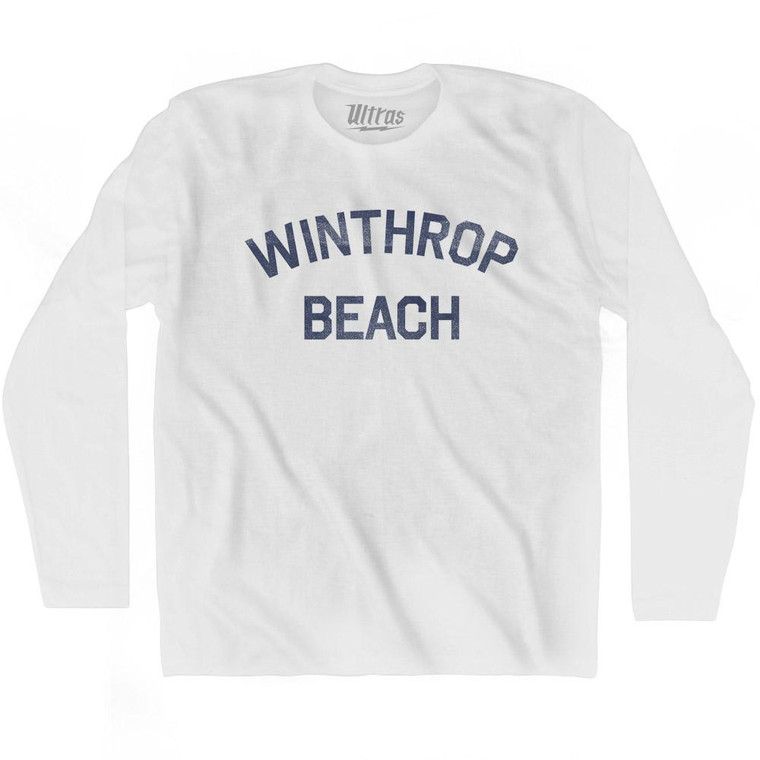 Massachusetts Winthrop Beach Adult Cotton Long Sleeve Vintage T-shirt - White