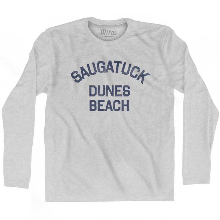 Michigan Saugatuck Dunes Beach Adult Cotton Long Sleeve Vintage T-shirt - Grey Heather