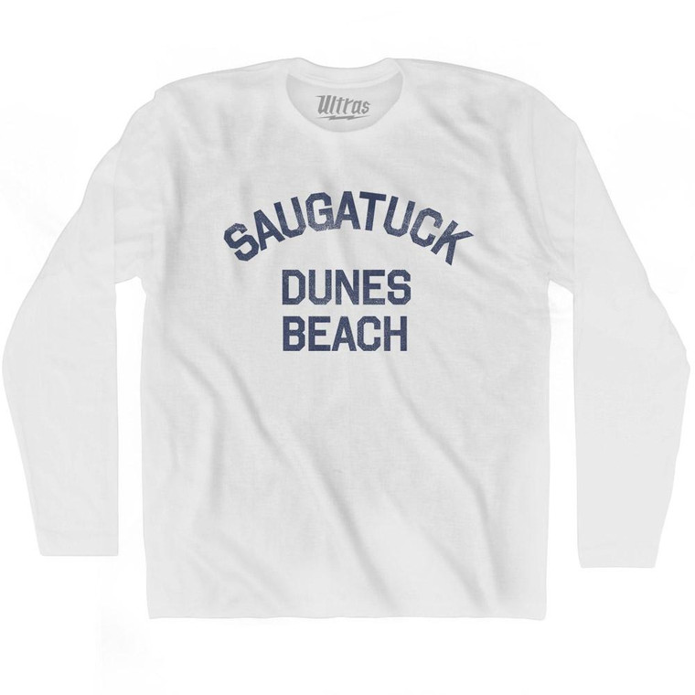 Michigan Saugatuck Dunes Beach Adult Cotton Long Sleeve Vintage T-shirt - White