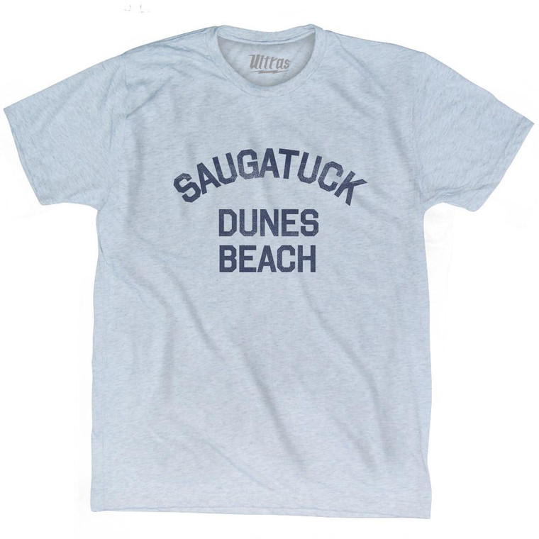 Michigan Saugatuck Dunes Beach Adult Tri-Blend Vintage T-shirt - Athletic White