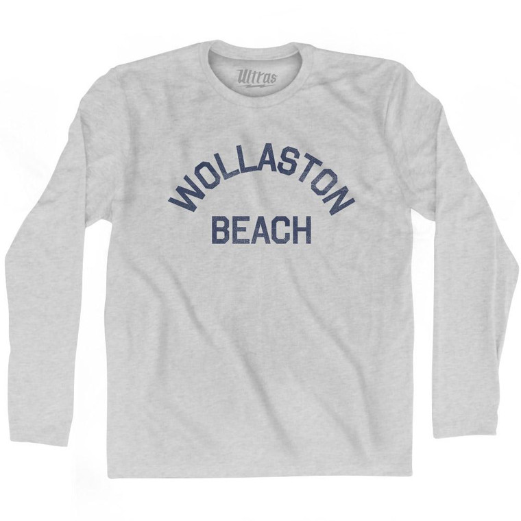 Massachusetts Wollaston Beach Adult Cotton Long Sleeve Vintage T-shirt - Grey Heather