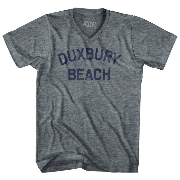 Massachusetts Duxbury Beach Adult Tri-Blend V-neck Womens Junior Cut Vintage T-shirt - Athletic Grey