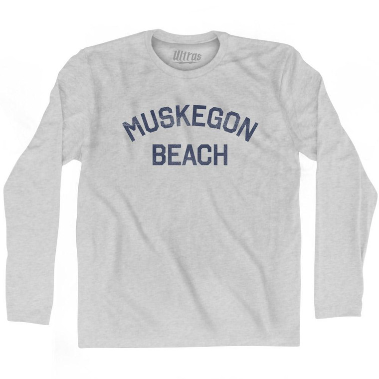 Michigan Muskegon Beach Adult Cotton Long Sleeve Vintage T-shirt - Grey Heather