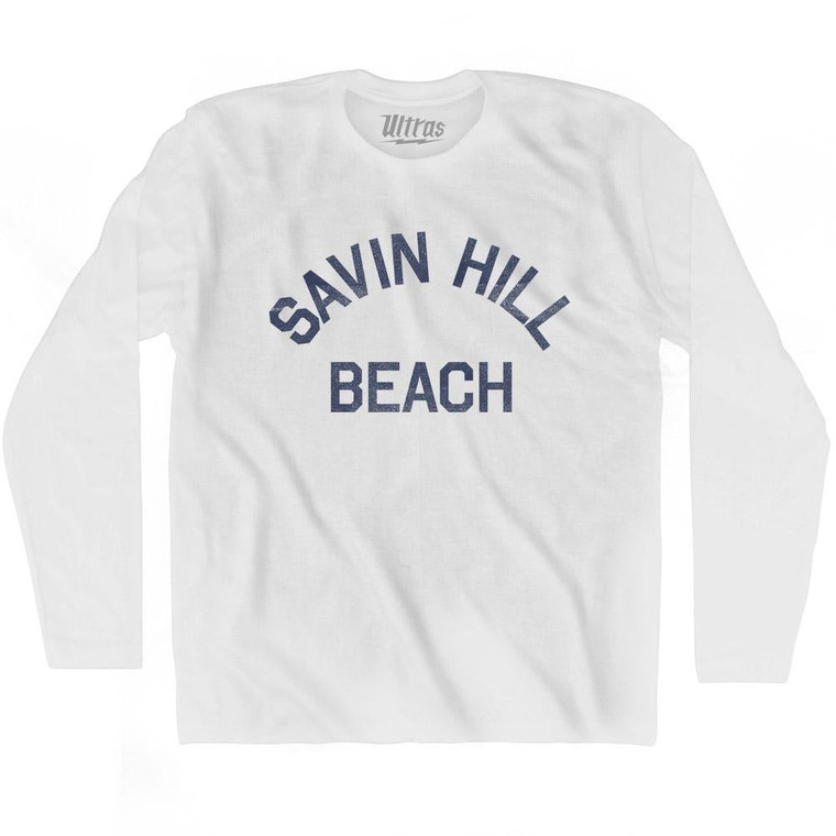 Massachusetts Savin Hill Beach Adult Cotton Long Sleeve Vintage T-shirt - White