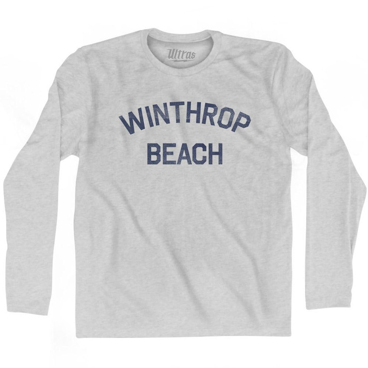 Massachusetts Winthrop Beach Adult Cotton Long Sleeve Vintage T-shirt - Grey Heather