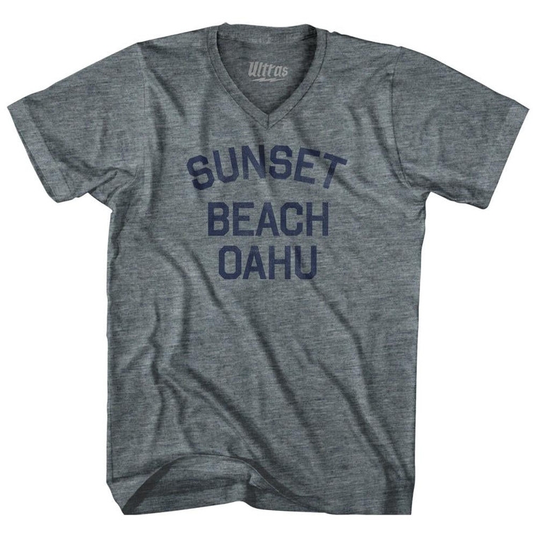 Hawaii Sunset Beach Oahu Adult Tri-Blend V-neck Womens Junior Cut Vintage T-shirt - Athletic Grey