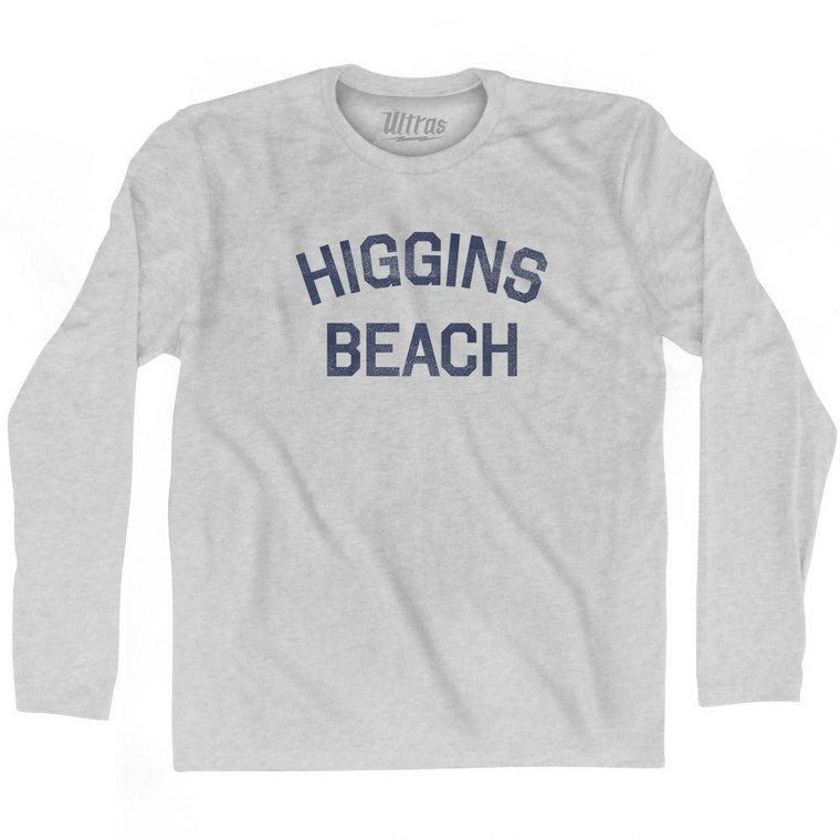Maine Higgins Beach Adult Cotton Long Sleeve Vintage T-shirt - Grey Heather