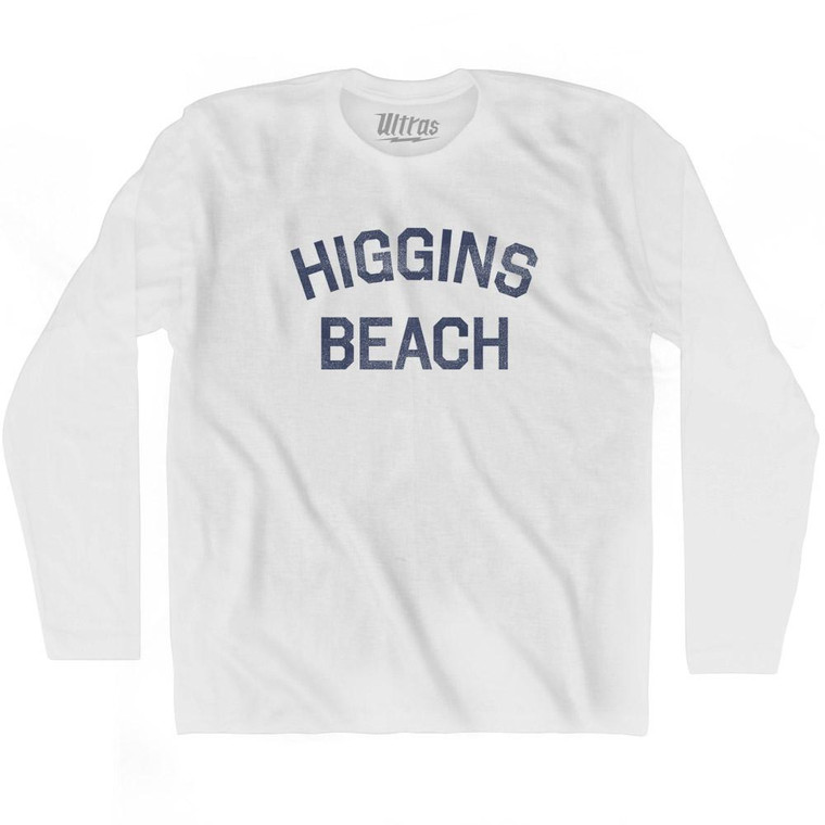 Maine Higgins Beach Adult Cotton Long Sleeve Vintage T-shirt - White