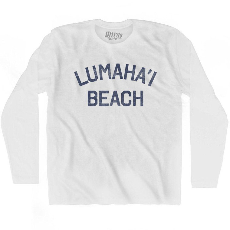 Hawaii Lumaha'i Beach Adult Cotton Long Sleeve Vintage T-shirt - White