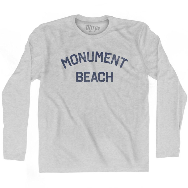 Massachusetts Monument Beach Adult Cotton Long Sleeve Vintage T-shirt-Grey Heather