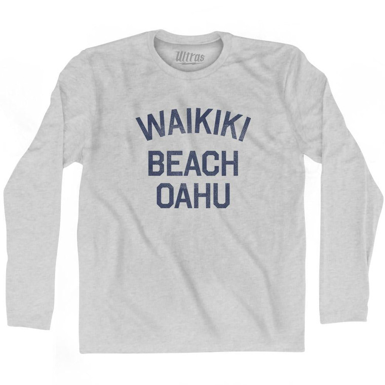 Hawaii Waikiki Beach Oahu Adult Cotton Long Sleeve Vintage T-shirt - Grey Heather