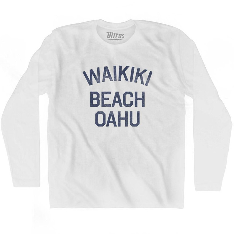 Hawaii Waikiki Beach Oahu Adult Cotton Long Sleeve Vintage T-shirt - White