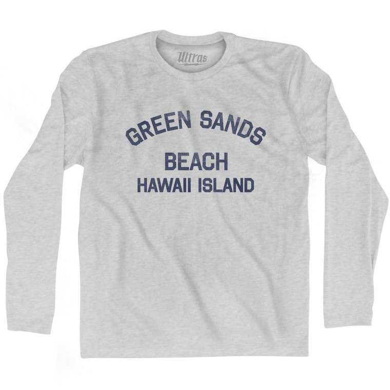 Green Sands Beach Island Adult Cotton Long Sleeve Vintage T-shirt - Grey Heather