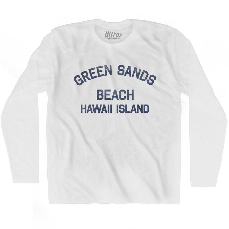 Green Sands Beach Hawaii Island Adult Cotton Long Sleeve Vintage T-shirt - White