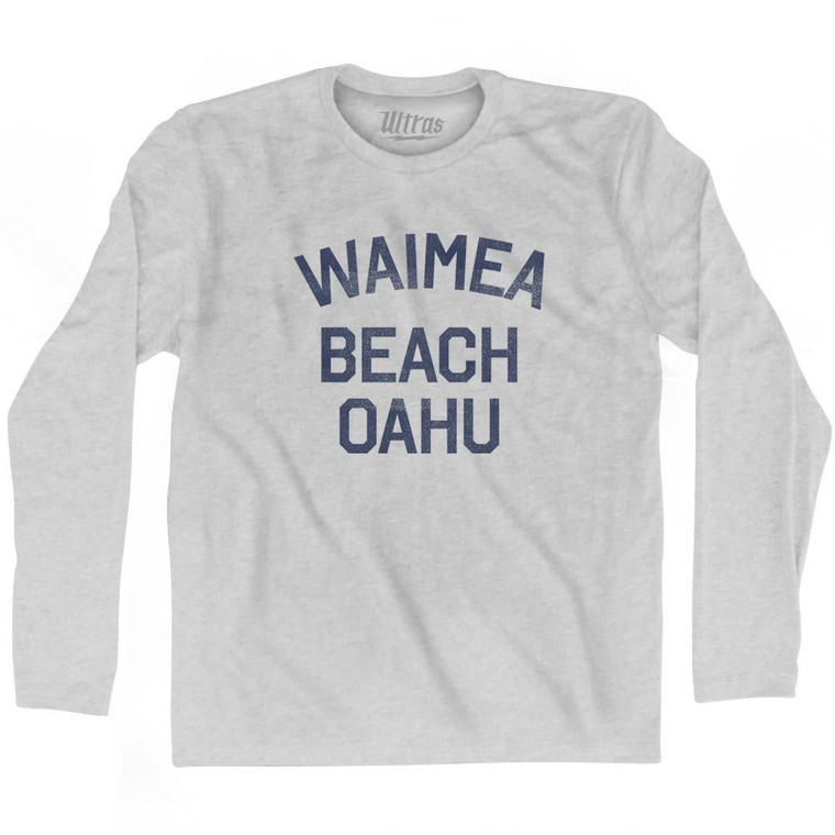 Hawaii Waimea Beach Oahu Adult Cotton Long Sleeve Vintage T-shirt-Grey Heather