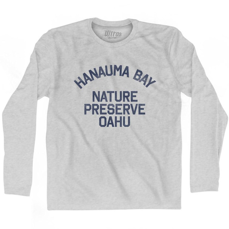 Hawaii Hanauma Bay Preserve Oahu Adult Cotton Long Sleeve Vintage T-shirt-Grey Heather