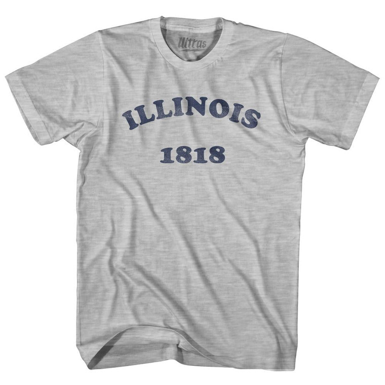 Illinois State 1818 Adult Cotton Vintage T-shirt - Grey Heather