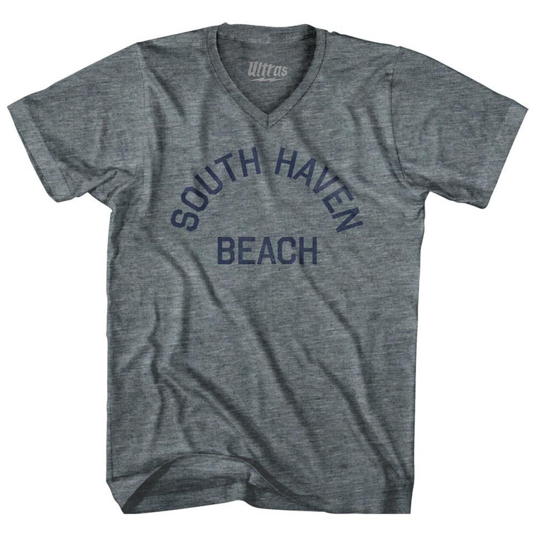 Michigan South Haven Beach Adult Tri-Blend V-neck Vintage T-shirt-Athletic Grey